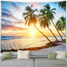 Tapestries Customizable Twilight Ocean Landscape Tapestry Sunset Nature Scenery Garden Wall Hanging Home Living Room R230812