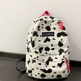 School Bag Canvas Backpack Zebra Cow Print Pattern School Book Bag Ladies Large Capacity Travel Bag Female Multi-Pockets Shoulder Bag 230811