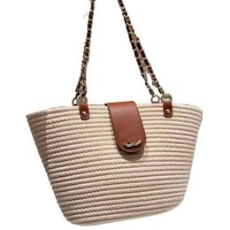 2023 Xiangxiang summer new straw bag Basket bag Mommy vegetable basket leather woven beach bag shopping bag vacation handbag large capacity temperament