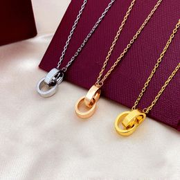 Double Circle Oval Ring Interlocking Necklace Double Ring Necklace Light Luxury Simple Design Mesh Red Pendant Women's Clavicle Chain