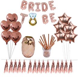 Decoration Rose Gold Heart Bride To Foil Letter Balloon Balloon Straws For Wedding Team Bride Decor R230812