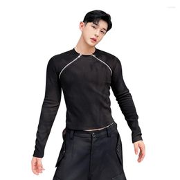 Men's T Shirts Men Zipper Decorate Korean Streetwear Fashion Skinny Slim Fit Long Sleeve T-shirts Male Women Vintage Unisex Tshirt