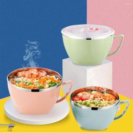 Bowls 1Pc Stainless Steel Instant Noodle Bowl Anti-scald With Lid Handle Rice Soup Double-layer Insulation Lunch Box