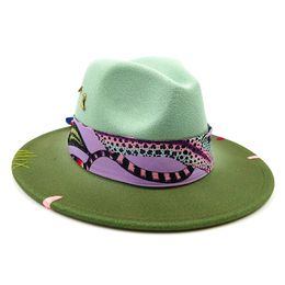 Wide Brim Hats Bucket Hats Sombrero Autumn/Winter Hand Sewn Fedoras Gradient Green Adjustable Neutral Hat Church Hat Sombrero mujer chapeau 230811