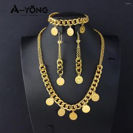 Necklace Earrings Set Turkish Gold Coin Jewelry 21k Plated Middle East Dubai Bracelet Jewelrys Wedding Banquet Parts