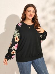 Basic Casual Dresses Finjani Plus Size Women Clothing Raglan Sleeve Sweatshirt Floral Print Long Sleeves Tops Autumn And Winter 230811