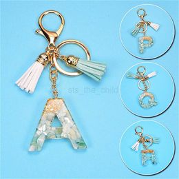 Keychains Lanyards 26 English Alphabet Keychain Tassel Fashion Pendant Accessories Stone Gold Foil Resin Key Ring Simple for Men and Women