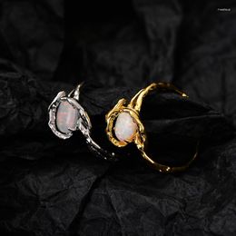 Cluster Rings Luxurious S925 Sterling Silver Hand Wound Opal Ring Female Opening Wrapped Auspicious Fine Jewellery