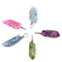 Pendant Necklaces Wire Wrap Natural Crystal Pillar Colorful Plated Irregular Wands Ore Mineral Quartz Pendants For Women Reiki Jewelry