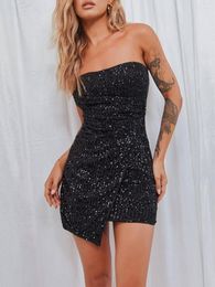 Casual Dresses Women Vintage Sequin Mini Dress Y2k Sparkly Glitter Off Shoulder Backless Bodycon Tube Cocktail Party Rave Concert