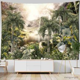 Tapestries Tropical Plant Printed Tapestry Wall Hanging Nordic Home Living Room Bedroom Fabric Hanging Painting Background Decoration R230812