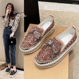 Dress Shoes 2023 Spring One Step Lazy Thick Sole Women's Casual Single Water Diamond Bow Bean