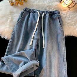 Streetwear Men Elastic Waist Baggy Jeans New Autumn Korean Fashion Denim Wide Leg Pants Vintage Blue Trousers Brand HKD230812