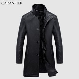 Men's Jackets CARANFIER Mens PU Leather Men Long Overcoat Male Trench Coat British Single Breasted Stand Collar Windbreaker chaquetas 230812