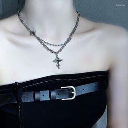 Pendant Necklaces Punk Gothic Black Cross Star Necklace For Women Vintage Metal Double Layer Neck Chain Wedding Jewellery Gifts