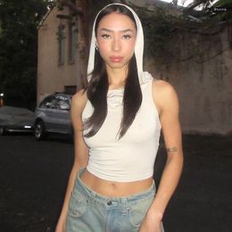 Women's Tanks Hooded Crop Top Cap Sleeveless Tank Women Cut Out With Open Back Y2K Streetwear Cropped Clothing Summer Basic Tops Cami