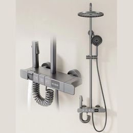 Wall Mount All Copper Button Digital Display Shower Set Multifunctional Shower Pressurised Bathroom Shower In The Bathroom