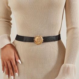 Belts Metal Buckle Elastic Sun PU Leather Letter Korean Waistbands Women Dress Waist Moon Coat Decoration