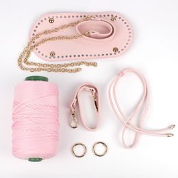 Bag Parts Accessories 6Pcs/Set PU Leather Handbag With Knitting Woolen Yarn Handmade Shoulder Strap Woven Bag Set DIY Knitting Crochet Bag Accessories 230811