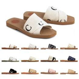 Designer Woody Sandals Women Beach Sandal Mules Flat Slides Light Tan Beige White Black Pink Lace Lettering Fabric Canvas Slippers Womens Summer Outdoor Shoes x27