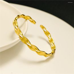 Bangle 24k Yellow Gold Plated Cuff Bangles For Women Twisted Lines Open & Bracelet Pulseira Femme Wedding Jewelry Accessories