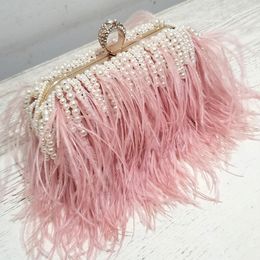 Evening Bags Luxy Moon Ladies Pink Handbag Pearl Clutch Bag Luxury Design Women Wedding Purse Feather Shoulder Messenger Bag ZD1509 230811
