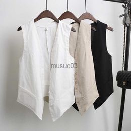 Women's Vests Short Thin Vest Women Tops Summer New Fashion V Neck Wild Cotton Linen Sleeveless Jacket Female Loose Waistcoat Coat Tide H2480 HKD230812