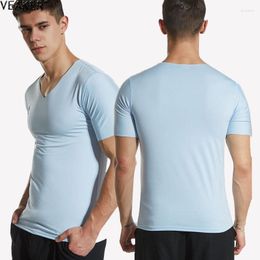 Men's T Shirts 2023 Sexy Short Sleeve Male Slim Fit Mesh Transparent Solid Color V-neck Shirt Tops Plus Size M-5XL