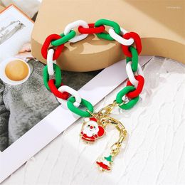 Charm Bracelets Cute Xmas Christmas Santa Claus Chain Bracelet For Women Tree Sock Snowman Red Green Crystal Beads Pearl Year Jewellery Gift