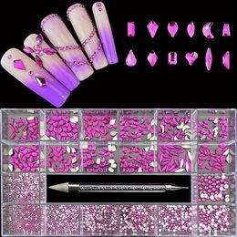 21 Grids Nail Art Rhinestones Kit,2800 PCS Round Shapes And 360 PCS Multi Shapes Rhinestones Glass Crystal Flatback Nail Gems With Double Head Point Drill