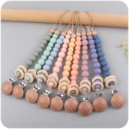 Baby Pacifier Clips Silicone Beads Wooden Ring Pacifier Chain Infant Nipple Appease Soother Chain Clips Dummy Holder Nipple Clip