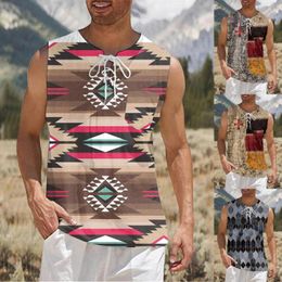 Men's T Shirts Heavy Weight Shirt Compression Top Men Mens Summer Ethnic Retro Printing Digital 3D With Sleeveless Vest