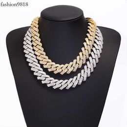 Pass Diamond Tester Custom High-End Jewelry 3Rows 20Mm Wide White And Yellow Gold Plated S Cuban Link Chain