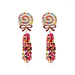Dangle Earrings Sparkly Multicolor Rhinestone Beads Candy For Women Lady Colorful Acrylic Beaded Long Tassel Charm Accessories
