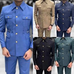 Custom Colour Matching Fashion Prom Men Suits For Wedding Stand Collar Zhongshan Suit Youth Chinese Style Formal Groom Wear