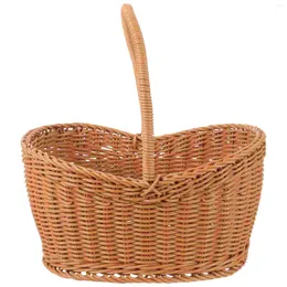 Storage Bottles Woven Hand Basket Hand-woven Shopping Vegetable Bread Organising Imitation Rattan
