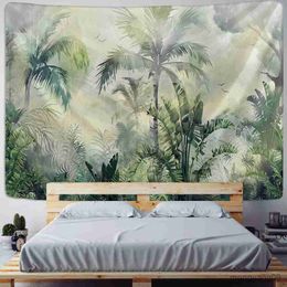 Tapestries Tree Tapestry Wall Hanging Tropical Leaves Flowers Pattern Beach Animal Backdrop Cloth Carpet Tapestries R230812