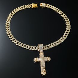 Pendant Necklaces Hip Hop Men Rapper diamond pendant necklace shiny crucifix pendant micro-inset zircon night club accessory Sweater Collarbone Cuban chain