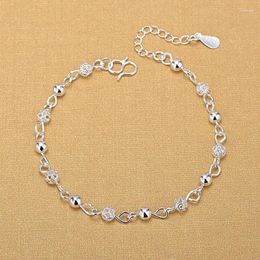 Link Bracelets S925 Silver Plated Hollow Round Bead Charm &Bangle Anklet For Women Girls Elegant Birthday Wedding Party Sl684