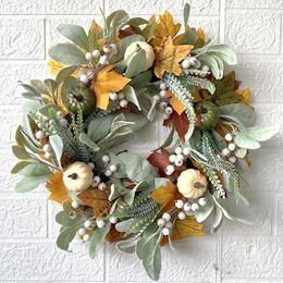 Decorative Flowers Artificial Door Front Christmas Wreath Frost Leaf Pumpkin Garlands Autumn Maple Thanksgiving Layout Prop Ornament