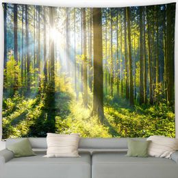 Tapestries Customizable Forest Tapestry Sunshine Green Plants Trees Natural Landscape Garden Wall Hanging Home Bedroom Picnic Mat