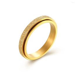Exquisite 4mm Frosted Spinner gold tungsten rings for Couples - Fashionable Gold Stainless Steel Female Jewelry