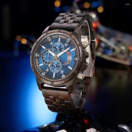 Wristwatches Men's Wooden Watch Luminous Chronograph Military Sport Formal Business Wood Quartz Watches Clock Relogio Masculino
