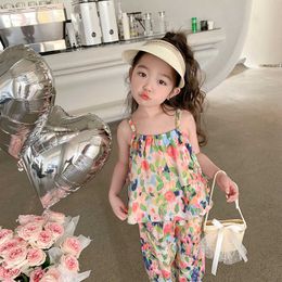 Clothing Sets Summer Girl Clothes Floral Pattern Clothes For Girls Vest Short Tracksuit For Girl Toddler Kids Clothing