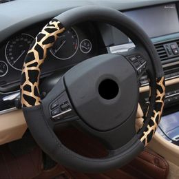 Steering Wheel Covers Women's Cute Leopard Print Fashion Leather Cover White Inner Ring Car Accessories Interior Woman