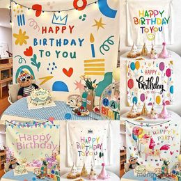 Tapestries Happy Birthday Tapestry Cute Animal Wall Hanging for Kid Home Living Room Dorm Background Bedroom Decor Aesthetic Tapiz R230812