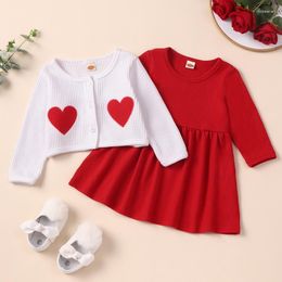 Clothing Sets Baby Girl Clothes Set Outfit 2 Pcs Solid Long Sleeve Girls Dress Love Coats Party Wedding Princess 1-3Y