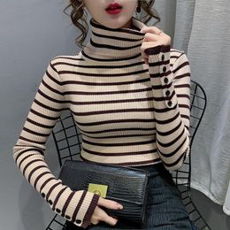 Women's Sweaters Woman Jumpers Korean Fashion Thick Warm Female Sweater Solid Pullovers Spring Winter Turtleneck Button Knitwear Tops V7