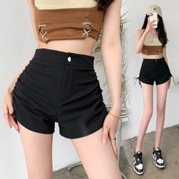 Women's Shorts 2023 Summer Thin Spicy Girl Style Super Short Pants Drawstring Pleated Design Sense High Waist Slim