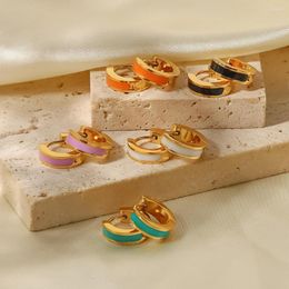 Stud Earrings Fashion Round Stainless Steel Enamel Gold Plated Main Image 1